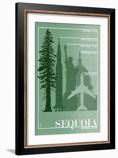 Sequoia National Park - Redwood Relative Sizes-Lantern Press-Framed Art Print