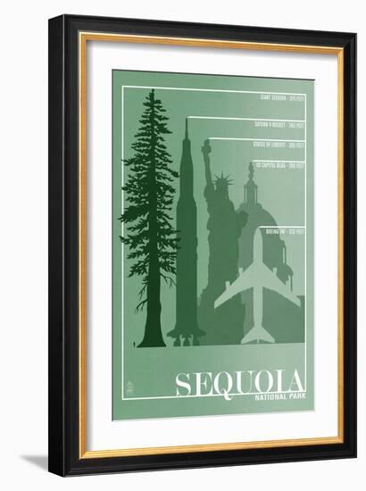 Sequoia National Park - Redwood Relative Sizes-Lantern Press-Framed Art Print