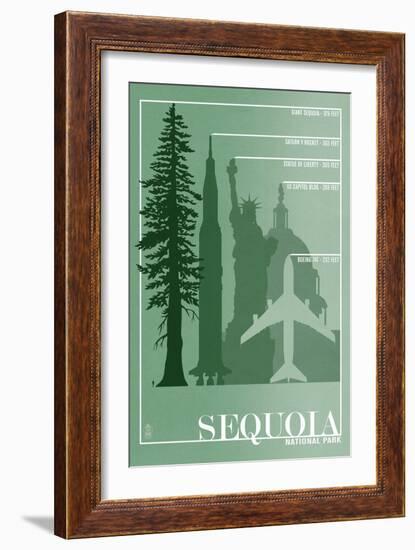 Sequoia National Park - Redwood Relative Sizes-Lantern Press-Framed Premium Giclee Print