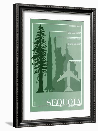 Sequoia National Park - Redwood Relative Sizes-Lantern Press-Framed Premium Giclee Print