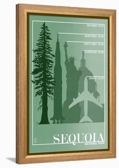 Sequoia National Park - Redwood Relative Sizes-Lantern Press-Framed Stretched Canvas