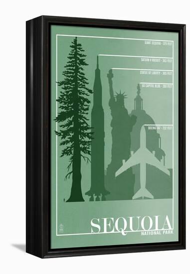 Sequoia National Park - Redwood Relative Sizes-Lantern Press-Framed Stretched Canvas