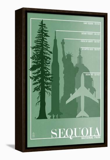 Sequoia National Park - Redwood Relative Sizes-Lantern Press-Framed Stretched Canvas