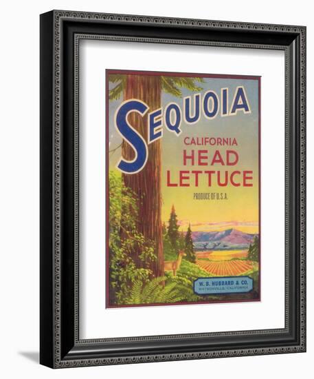 Sequoia Vegetable Label - Watsonville, CA-Lantern Press-Framed Art Print