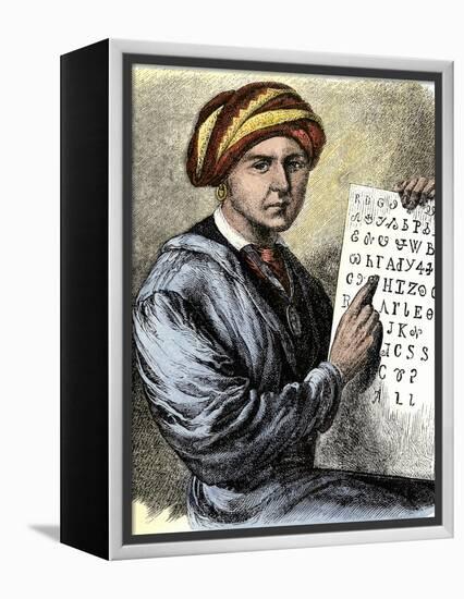 Sequoya Holding His Cherokee Alphabet-null-Framed Premier Image Canvas