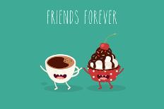 Cupcakes and Cup Coffee. Comic Characters. Vector Cartoon. Friend Forever.-Serbinka-Art Print