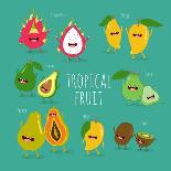 Funny Tropical Fruits. Guava, Papaya, Mango, Kiwi, Dragon Fruit, Avocado. Vector Illustration. Comi-Serbinka-Art Print