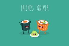 Hot Dog, Mustard and Ketchup.Vector Cartoon. Fast Food. Friends Forever.-Serbinka-Art Print