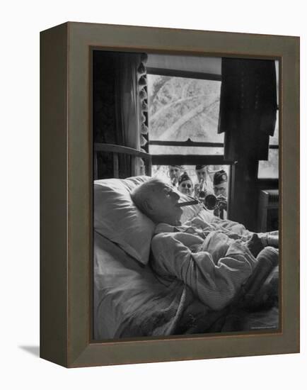 Serenaded by Horston American Legion Oldest Civil War Veteran Walter Williams in Bed with Cigar-Thomas D^ Mcavoy-Framed Premier Image Canvas