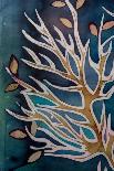 Tree Branches with Leaves on Gold Background, Hot Batik, Background Texture, Handmade on Silk, Abst-Sergey Kozienko-Mounted Art Print