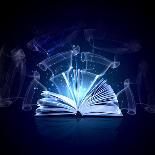 Image of Opened Magic Book with Magic Lights-Sergey Nivens-Photographic Print