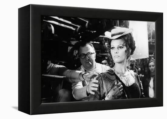 Sergio Leone (1929 - 1989) and Claudia Cardinale during the shooting of Once Upon a Time in the Wes-null-Framed Stretched Canvas