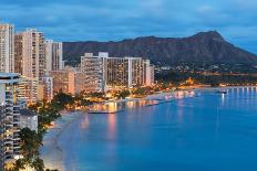 Scenic View of Honolulu City, Diamond Head and Waikiki Beach at Night; Hawaii, USA-SergiyN-Framed Photographic Print