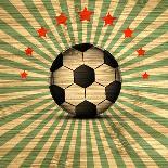 Retro Illustration Football Card in Brazil Flag Colors. Soccer Ball. Vector-Serhii Lohvyniuk-Mounted Art Print