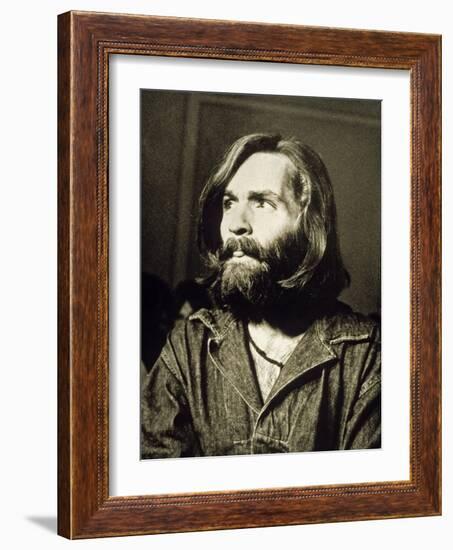 Serial Killer Charles Manson on December 3, 1969 During His Arrest in Sharon Tate Affair-null-Framed Photo