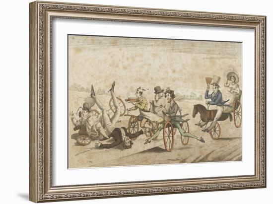Série de caricatures parisiennes:  plaisirs et désagréments du vélocipède et  chevaux orifères-null-Framed Giclee Print