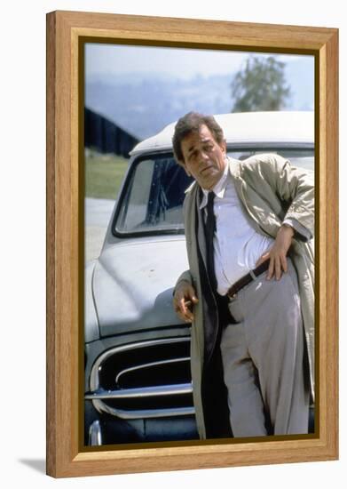 Serie televisee Columbo with Peter Falk (inspecteur Columbo), 1971-93 (devant sa voiture Peugeot 40-null-Framed Stretched Canvas