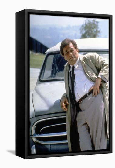 Serie televisee Columbo with Peter Falk (inspecteur Columbo), 1971-93 (devant sa voiture Peugeot 40-null-Framed Stretched Canvas