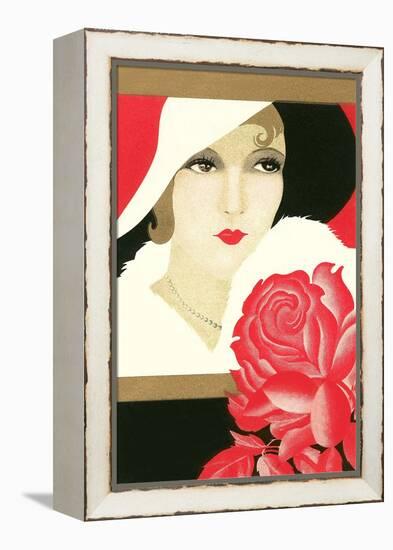 Serious Flapper with Rose-null-Framed Stretched Canvas