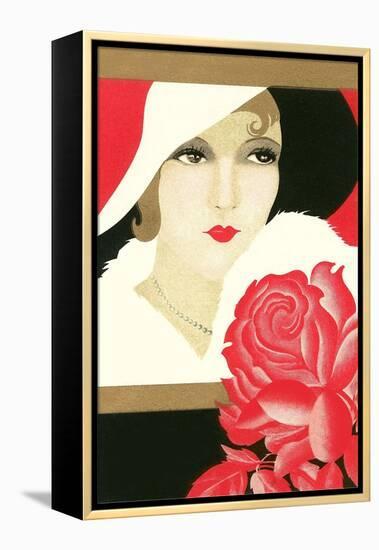 Serious Flapper with Rose-null-Framed Stretched Canvas