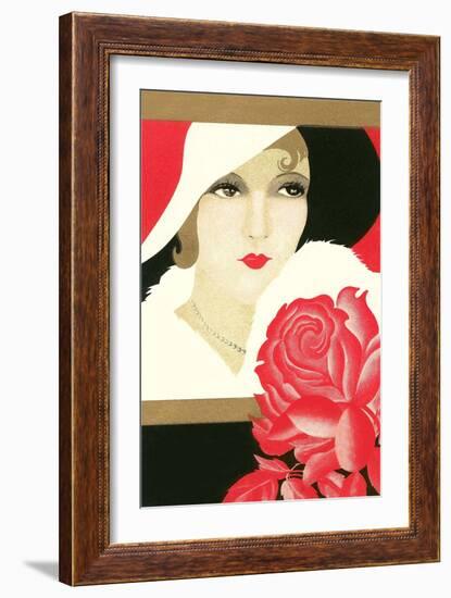 Serious Flapper with Rose-null-Framed Premium Giclee Print