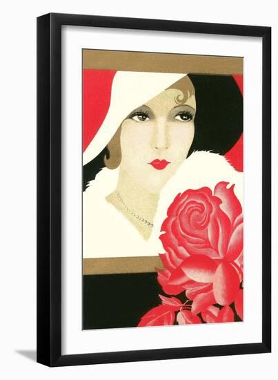 Serious Flapper with Rose-null-Framed Premium Giclee Print