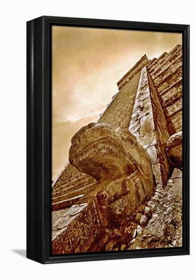 Serpent Head and Long Stairway on Pyramid of Kukulcan-Thom Lang-Framed Premier Image Canvas