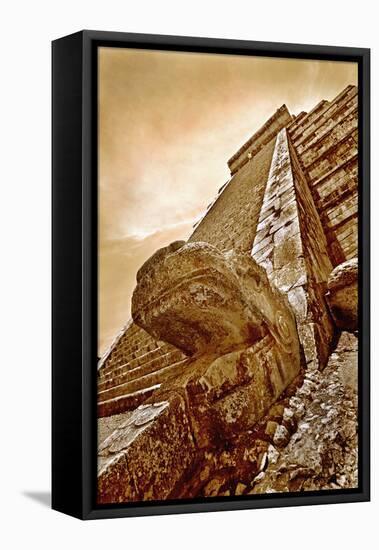 Serpent Head and Long Stairway on Pyramid of Kukulcan-Thom Lang-Framed Premier Image Canvas