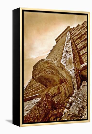 Serpent Head and Long Stairway on Pyramid of Kukulcan-Thom Lang-Framed Premier Image Canvas