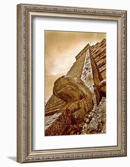 Serpent Head and Long Stairway on Pyramid of Kukulcan-Thom Lang-Framed Photographic Print