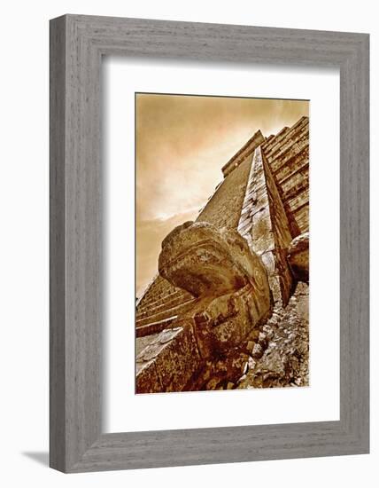 Serpent Head and Long Stairway on Pyramid of Kukulcan-Thom Lang-Framed Photographic Print
