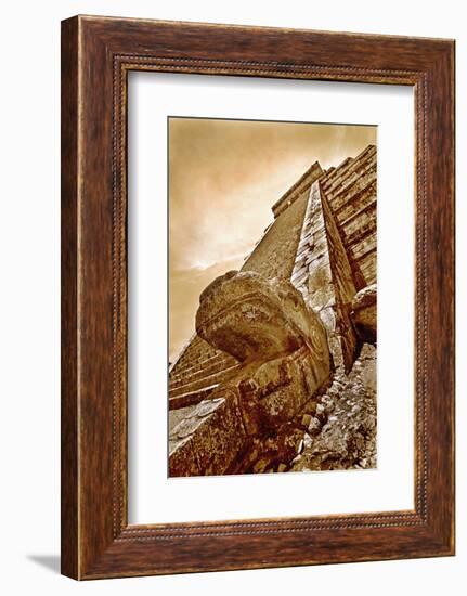 Serpent Head and Long Stairway on Pyramid of Kukulcan-Thom Lang-Framed Photographic Print