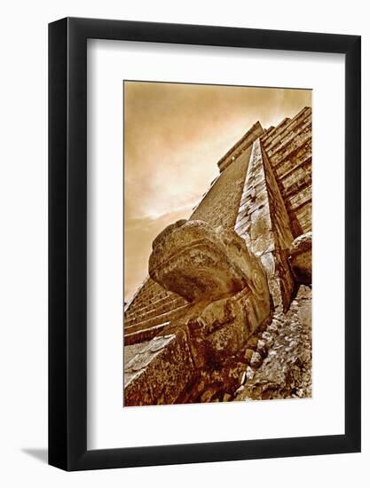 Serpent Head and Long Stairway on Pyramid of Kukulcan-Thom Lang-Framed Photographic Print