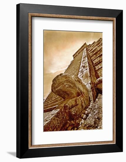 Serpent Head and Long Stairway on Pyramid of Kukulcan-Thom Lang-Framed Photographic Print