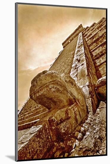 Serpent Head and Long Stairway on Pyramid of Kukulcan-Thom Lang-Mounted Photographic Print