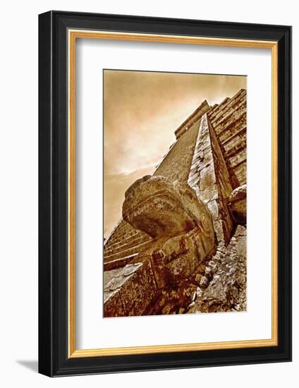 Serpent Head and Long Stairway on Pyramid of Kukulcan-Thom Lang-Framed Photographic Print