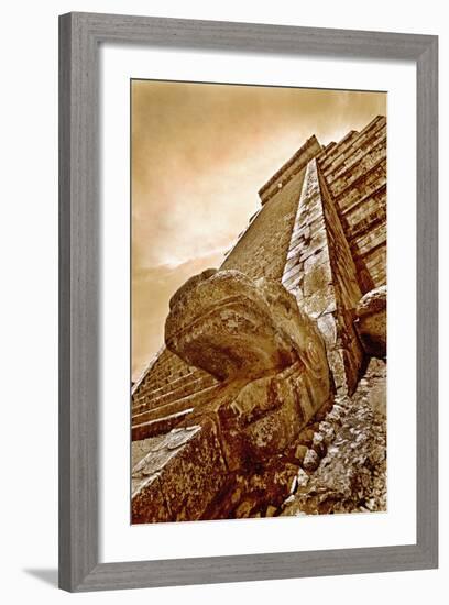 Serpent Head and Long Stairway on Pyramid of Kukulcan-Thom Lang-Framed Photographic Print