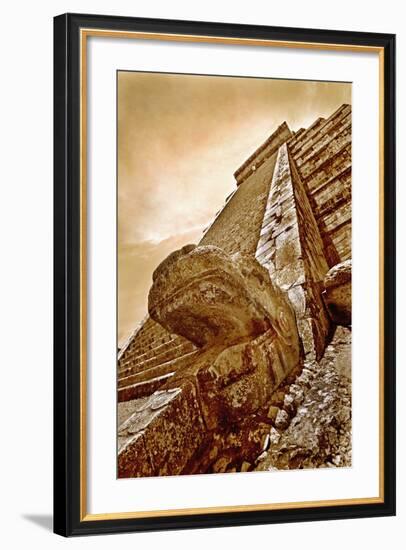 Serpent Head and Long Stairway on Pyramid of Kukulcan-Thom Lang-Framed Photographic Print