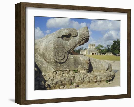 Serpent's Head at Bottom of Great Pyramid, Chichen Itza, Mayan Site, Mexico, Central America-Christopher Rennie-Framed Photographic Print