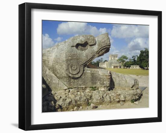 Serpent's Head at Bottom of Great Pyramid, Chichen Itza, Mayan Site, Mexico, Central America-Christopher Rennie-Framed Photographic Print