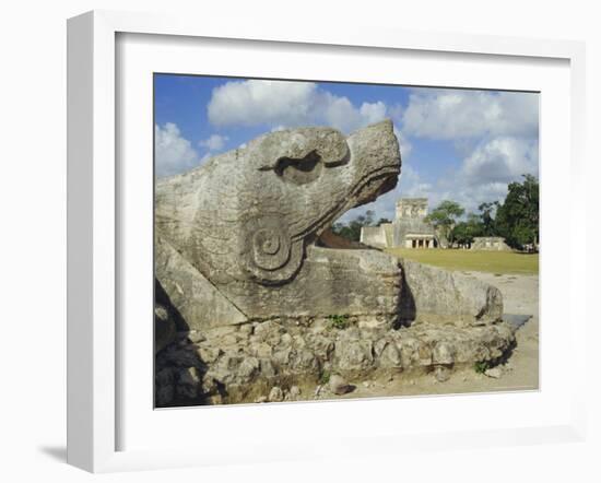 Serpent's Head at Bottom of Great Pyramid, Chichen Itza, Mayan Site, Mexico, Central America-Christopher Rennie-Framed Photographic Print