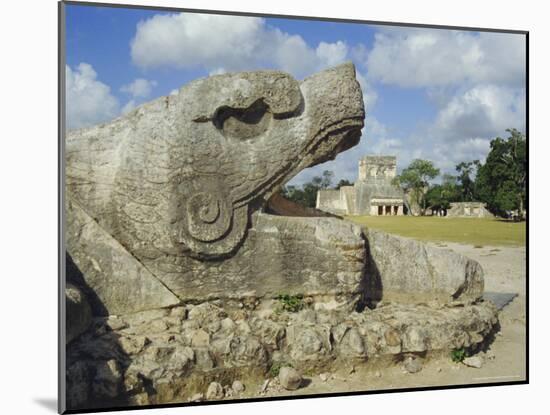 Serpent's Head at Bottom of Great Pyramid, Chichen Itza, Mayan Site, Mexico, Central America-Christopher Rennie-Mounted Photographic Print