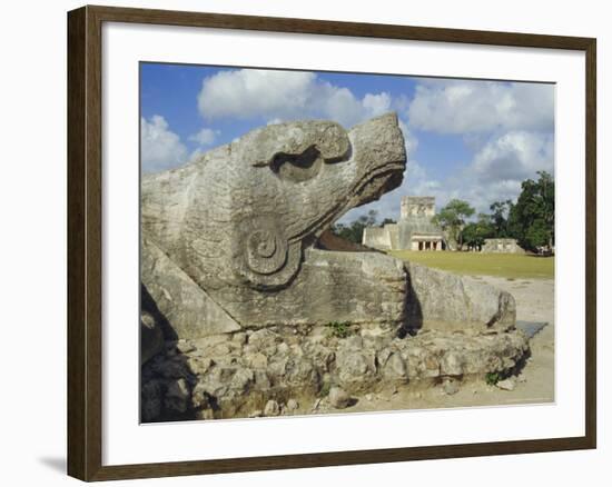 Serpent's Head at Bottom of Great Pyramid, Chichen Itza, Mayan Site, Mexico, Central America-Christopher Rennie-Framed Photographic Print