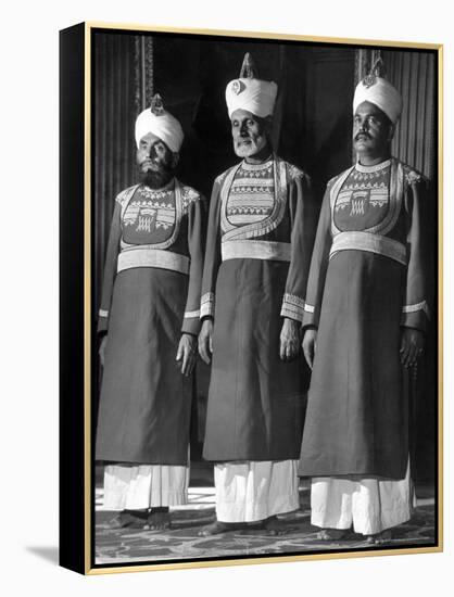 Servants of British Lord Archibald Wavell, Viceroy of India, in Scarlet and Gold Uniforms-Margaret Bourke-White-Framed Premier Image Canvas