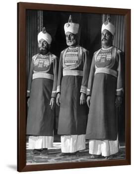 Servants of British Lord Archibald Wavell, Viceroy of India, in Scarlet and Gold Uniforms-Margaret Bourke-White-Framed Premium Photographic Print