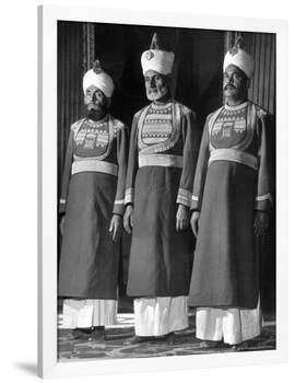 Servants of British Lord Archibald Wavell, Viceroy of India, in Scarlet and Gold Uniforms-Margaret Bourke-White-Framed Premium Photographic Print