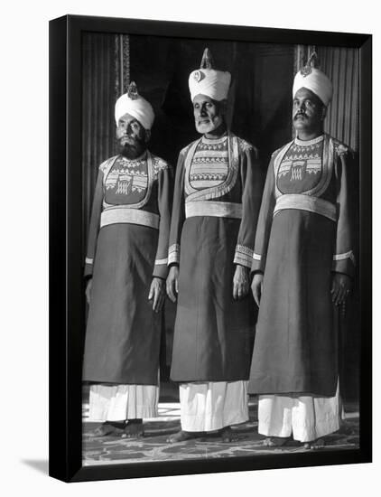 Servants of British Lord Archibald Wavell, Viceroy of India, in Scarlet and Gold Uniforms-Margaret Bourke-White-Framed Premium Photographic Print