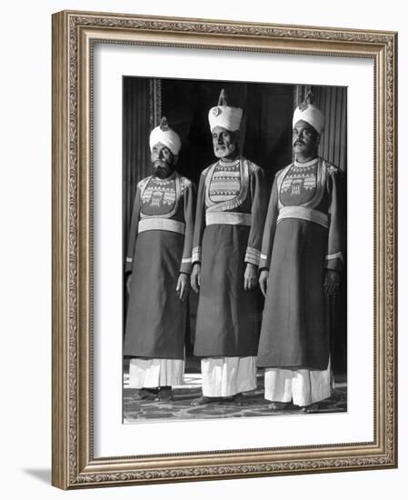 Servants of British Lord Archibald Wavell, Viceroy of India, in Scarlet and Gold Uniforms-Margaret Bourke-White-Framed Photographic Print