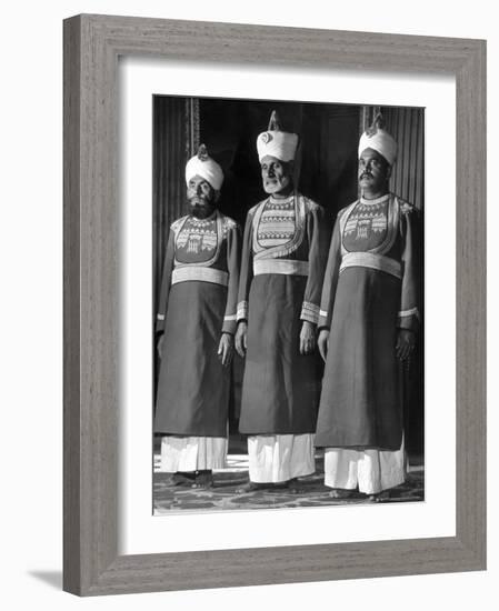 Servants of British Lord Archibald Wavell, Viceroy of India, in Scarlet and Gold Uniforms-Margaret Bourke-White-Framed Photographic Print