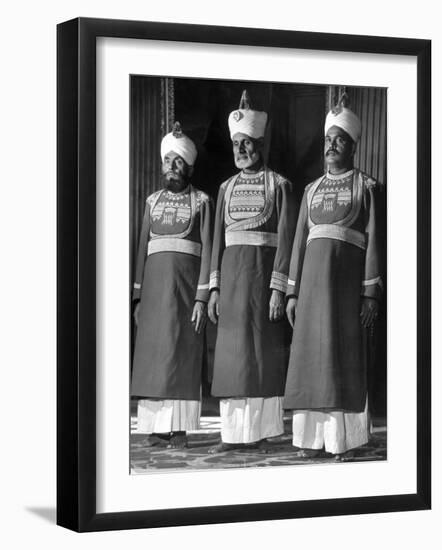 Servants of British Lord Archibald Wavell, Viceroy of India, in Scarlet and Gold Uniforms-Margaret Bourke-White-Framed Photographic Print